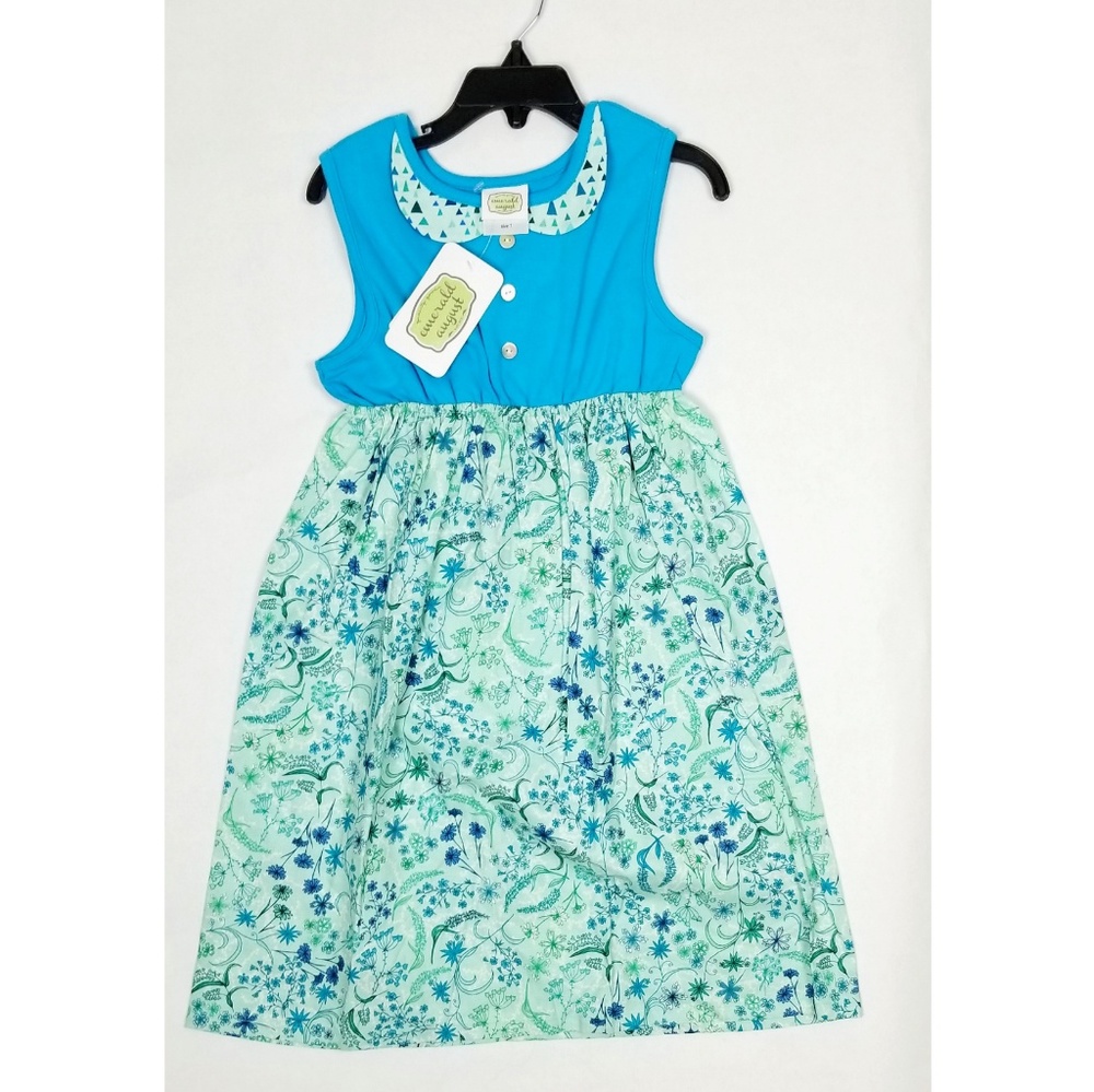 Emerald August Girls Blue Floral Sleeveless Dress